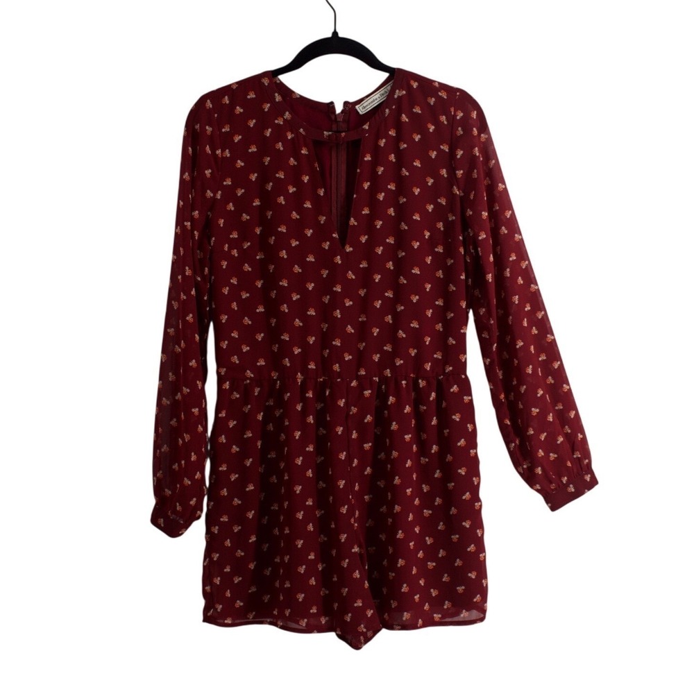 Abercrombie & Fitch Romper Jumpsuit 6 Womens Red Floral Cottagecore Boho Summer